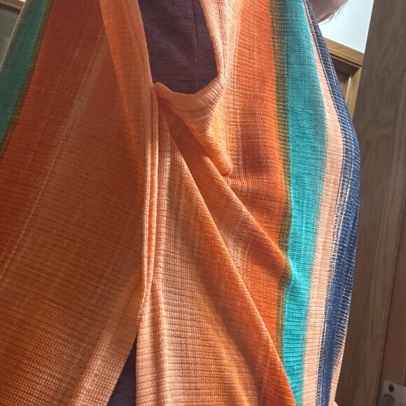 100% Polyester Orange Blue Gold Striped Scoop Neck Coverup Kimono One Size - Picture 4 of 8